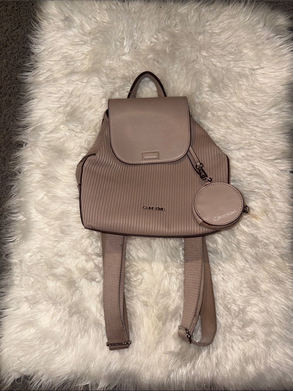 Calvin Klein Taupe Pink Women's Ribbed Backpack with Coin Pouch